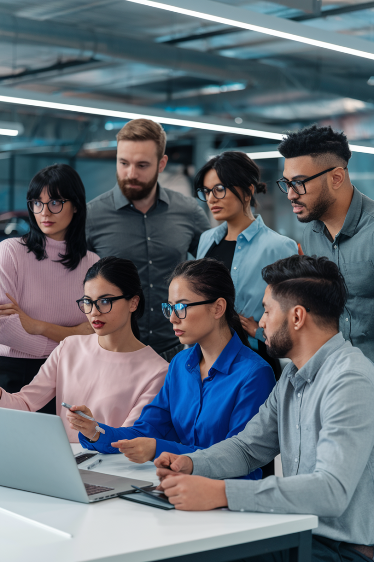 A multicultural team brainstorming