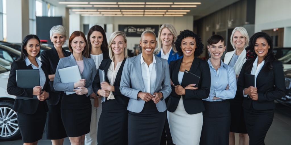 Diverse women in automotive dealership