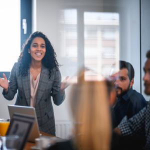 woman leading a business meeting